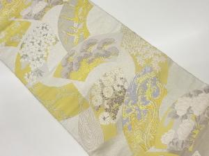 本家加納織物製　引箔地紙に鶴・松・花々模様織出し袋帯